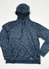 Blue and black patterned hoodie on a white background