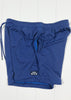 Blue shorts with a drawstring on a white background