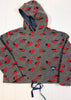 Gray hoodie with red cherry pattern on a white background