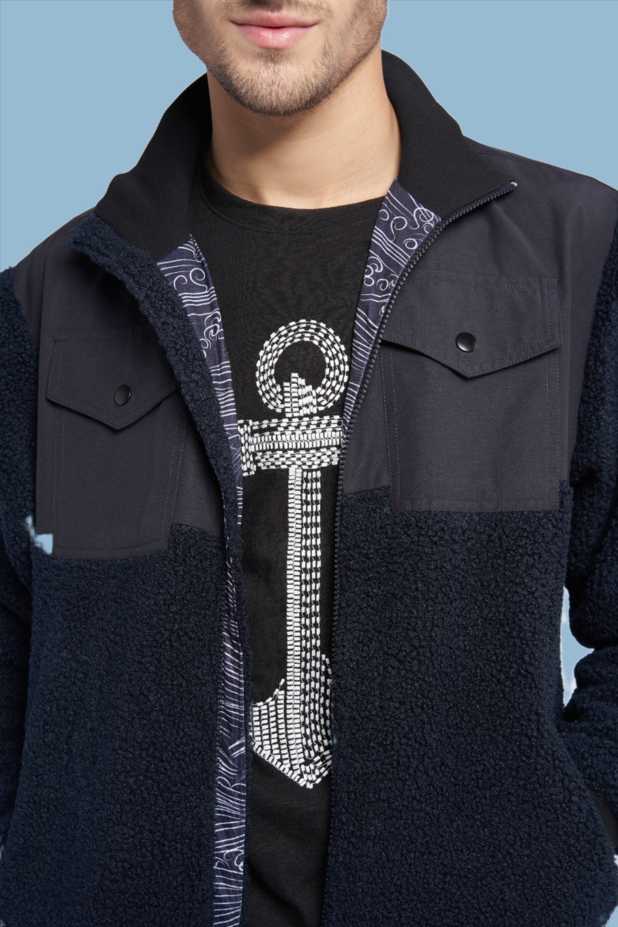 Navy Sherpa Jacket