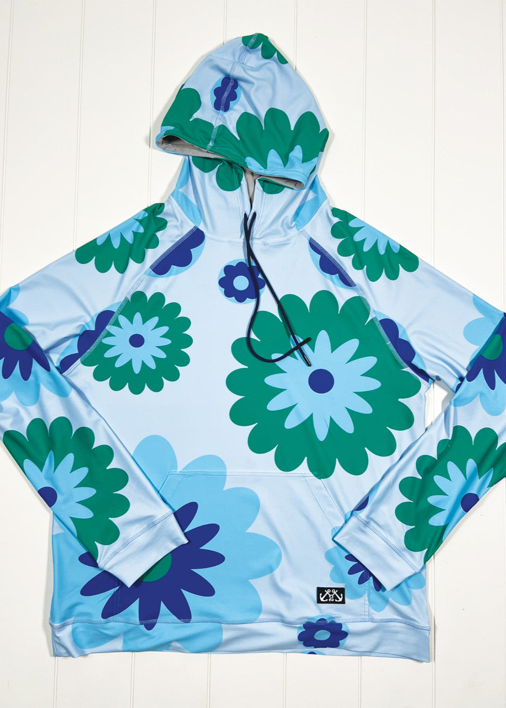 Floral patterned hoodie on a white background