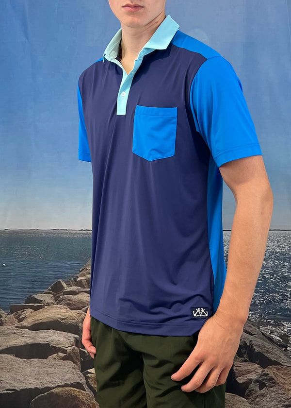 Polo shirt with color blocking side view