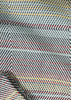 Close-up of fabric with a zigzag pattern in red, blue, and yellow on a gray background