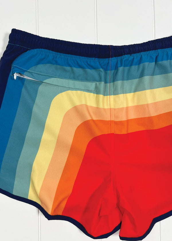 Colorful striped shorts with a white background