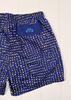 Blue shorts with white pattern on a white background
