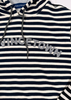 Navy and white striped hoodie with 'Vinetown' text on a plain background