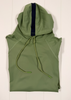 Green sleeveless hoodie with a hood on a white wooden surface