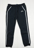 Black tracksuit pants with white stripes on a white background