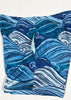 Blue wave-patterned shorts on a white background