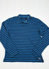 Blue and black striped long-sleeve polo shirt on a white background