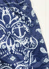 Navy blue fabric with white anchor and floral pattern on a white background