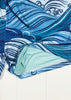 Blue wave-patterned fabric with a light green lining on a white background